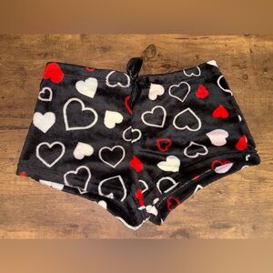 NWOT Not Tired Heart Patterned Black Women's Fleece Pajama Shorts